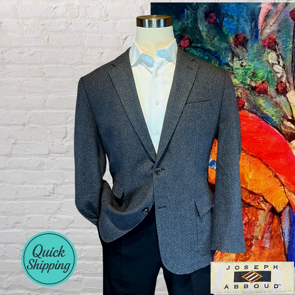 Joseph Abboud XL 44R Blue Tweed Plaid Blazer Sport Coat Jacket Elbow Patch
